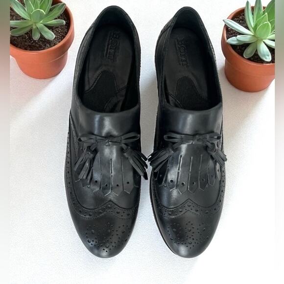 Born Derby Oxford leather loafer shoes black 11 - Picture 2 of 14